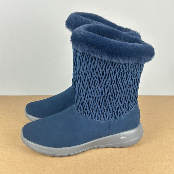 Skechers On the Go Joy Snow Bunny Winter Boots Womens 8.5 Blue Gray Pull On - Picture 1 of 8
